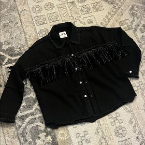 Zara Black Fringe Detail Shirt Jacket